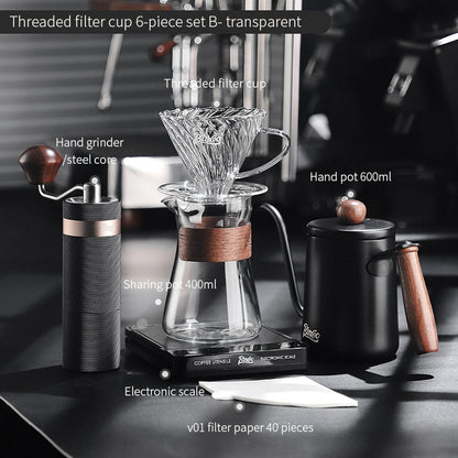 BINCOO Hand Brewed Coffee Filter Cup v60 Borosilicate Glass Heat Resistant Sharing Pot Coffee Utensils Set