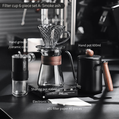 BINCOO Hand Brewed Coffee Filter Cup v60 Borosilicate Glass Heat Resistant Sharing Pot Coffee Utensils Set
