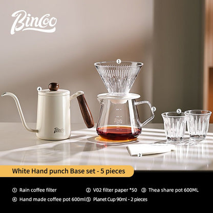 BINCOO Hand Brewed Coffee Filter Cup v60 Coffee Utensils Heat Resistant High Temperature Borosilicate Glass Sharing Pot Set 600ML