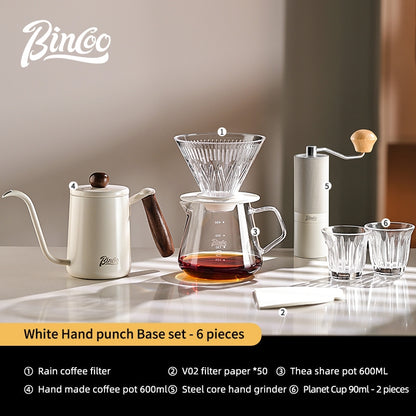 BINCOO Hand Brewed Coffee Filter Cup v60 Coffee Utensils Heat Resistant High Temperature Borosilicate Glass Sharing Pot Set 600ML