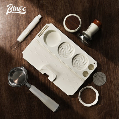 BINCOO Walnut Wooden Powder Cloth Coffee Press Hammer Coffee Maker Handle Storage Base Set Espresso Coffee Utensils 51/58MM