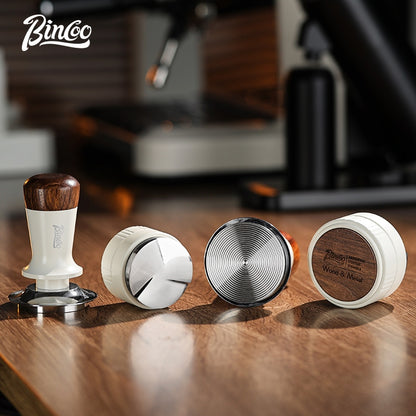 BINCOO Coffee Maker Handle Filling Press Base Walnut Wood Powder Coffee Press Hammer Set Espresso Appliances 51MM/58MM