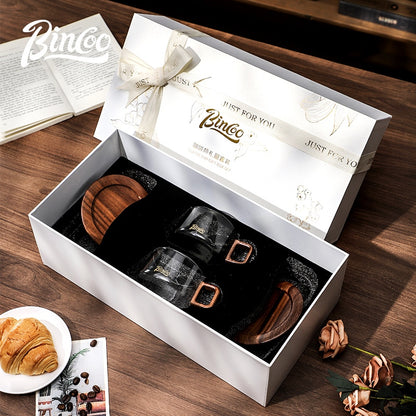 BINCOO Coffee Cup and Saucer Gift Box Heat-resistant Borosilicate Glass Cups Couple Pair of Cups Best Gifts 250ML
