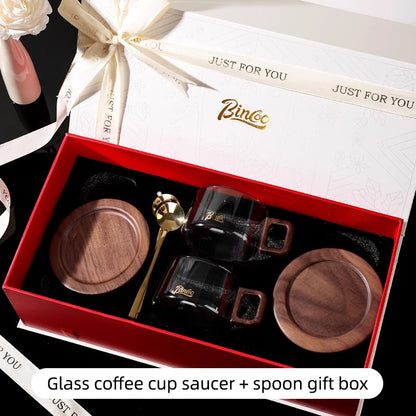 BINCOO Coffee Cup and Saucer Gift Box Heat-resistant Borosilicate Glass Cups Couple Pair of Cups Best Gifts 250ML