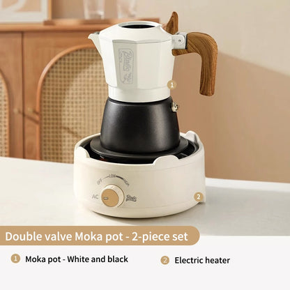 BINCOO Double Valve Moka Pot Home Espresso Small Latte Coffee Maker Set Coffee Utensils 2Cups