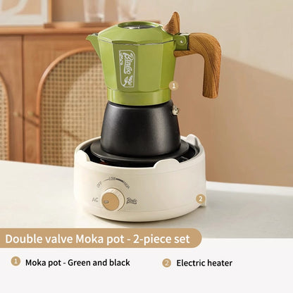 BINCOO Double Valve Moka Pot Home Espresso Small Latte Coffee Maker Set Coffee Utensils 2Cups