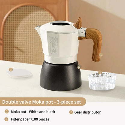 BINCOO Double Valve Moka Pot Home Espresso Small Latte Coffee Maker Set Coffee Utensils 2Cups