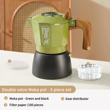 BINCOO Double Valve Moka Pot Home Espresso Small Latte Coffee Maker Set Coffee Utensils 2Cups