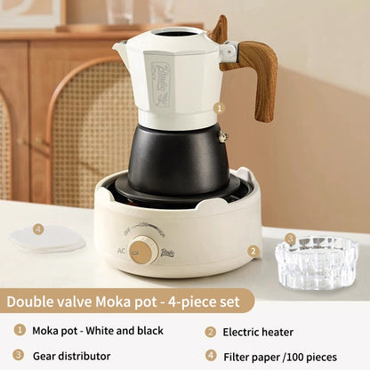 BINCOO Double Valve Moka Pot Home Espresso Small Latte Coffee Maker Set Coffee Utensils 2Cups