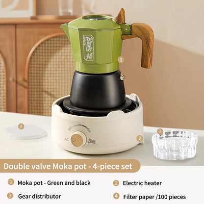 BINCOO Double Valve Moka Pot Home Espresso Small Latte Coffee Maker Set Coffee Utensils 2Cups