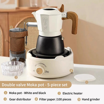 BINCOO Double Valve Moka Pot Home Espresso Small Latte Coffee Maker Set Coffee Utensils 2Cups