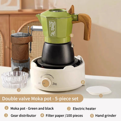 BINCOO Double Valve Moka Pot Home Espresso Small Latte Coffee Maker Set Coffee Utensils 2Cups