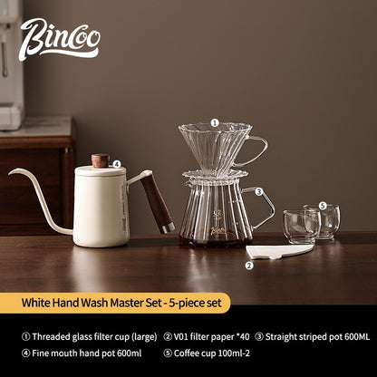 BINCOO Hand Brewing Coffee Pot Set Coffee Sharing Pot With Filter Cup Hand Grinder Coffee Utensils Complete Set 600ML