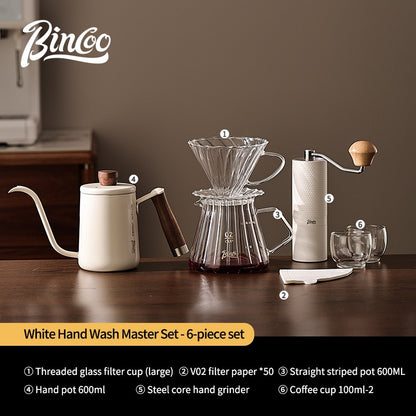 BINCOO Hand Brewing Coffee Pot Set Coffee Sharing Pot With Filter Cup Hand Grinder Coffee Utensils Complete Set 600ML