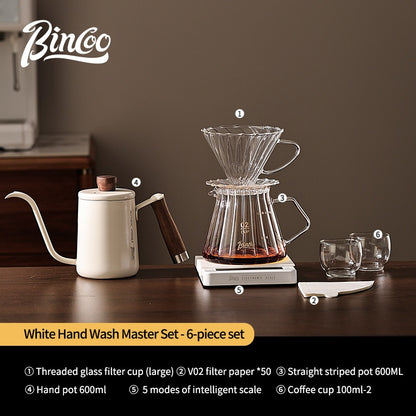 BINCOO Hand Brewing Coffee Pot Set Coffee Sharing Pot With Filter Cup Hand Grinder Coffee Utensils Complete Set 600ML