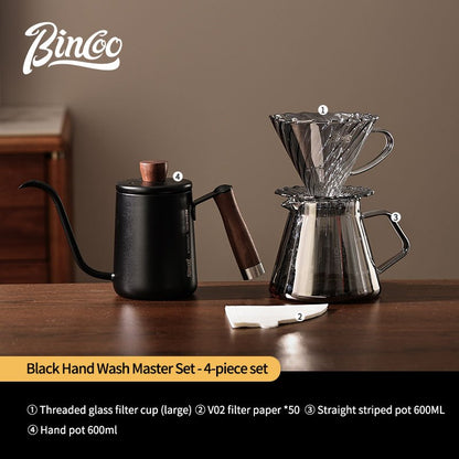 BINCOO Hand Brewing Coffee Pot Set Coffee Sharing Pot With Filter Cup Hand Grinder Coffee Utensils Complete Set 600ML