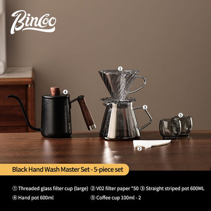 BINCOO Hand Brewing Coffee Pot Set Coffee Sharing Pot With Filter Cup Hand Grinder Coffee Utensils Complete Set 600ML