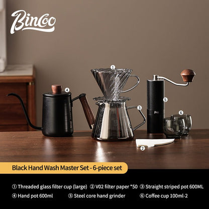 BINCOO Hand Brewing Coffee Pot Set Coffee Sharing Pot With Filter Cup Hand Grinder Coffee Utensils Complete Set 600ML