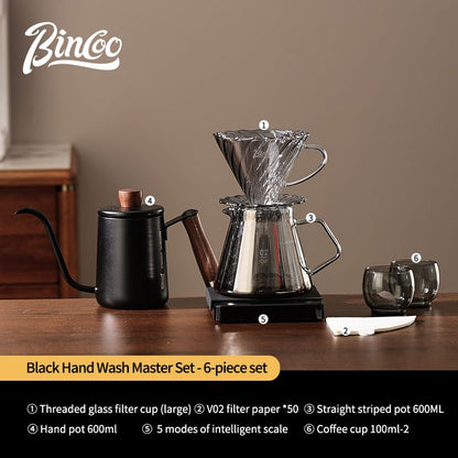 BINCOO Hand Brewing Coffee Pot Set Coffee Sharing Pot With Filter Cup Hand Grinder Coffee Utensils Complete Set 600ML