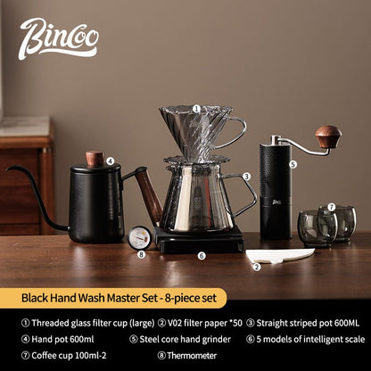BINCOO Hand Brewing Coffee Pot Set Coffee Sharing Pot With Filter Cup Hand Grinder Coffee Utensils Complete Set 600ML
