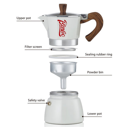 BINCOO Single Valve Moka Pot Home Brewing Coffee Pot Set Electric Stove Moka Pot Set Small Espresso Machine 2Cups/4Cups