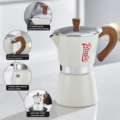 BINCOO Single Valve Moka Pot Home Brewing Coffee Pot Set Electric Stove Moka Pot Set Small Espresso Machine 2Cups/4Cups