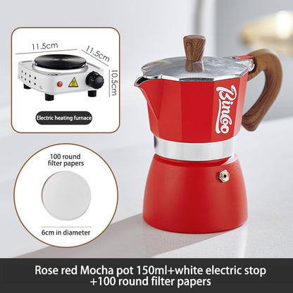 BINCOO Single Valve Moka Pot Home Brewing Coffee Pot Set Electric Stove Moka Pot Set Small Espresso Machine 2Cups/4Cups