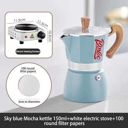 BINCOO Single Valve Moka Pot Home Brewing Coffee Pot Set Electric Stove Moka Pot Set Small Espresso Machine 2Cups/4Cups