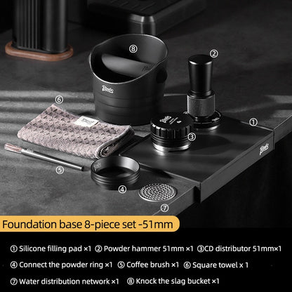 BINCOO  30 lbs Pressure Powder Hammer Espresso Machine Handle Storage Base Cloth Powder Dispenser Set Coffee Utensils 51MM/58MM