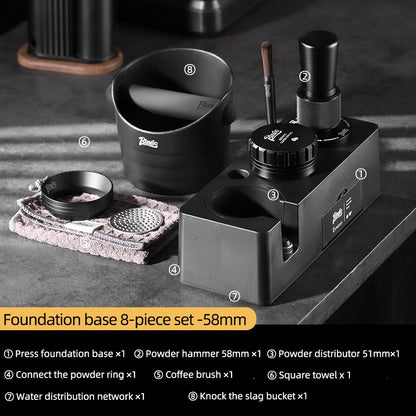 BINCOO  30 lbs Pressure Powder Hammer Espresso Machine Handle Storage Base Cloth Powder Dispenser Set Coffee Utensils 51MM/58MM