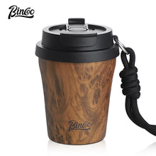 BINCOO Wood-grain Inner-coated Ceramic Coffee Cup Stainless Steel Thermos Cup Portable for Outdoor Car Use 280ML/500ML