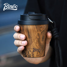 BINCOO Wood-grain Inner-coated Ceramic Coffee Cup Stainless Steel Thermos Cup Portable for Outdoor Car Use 280ML/500ML