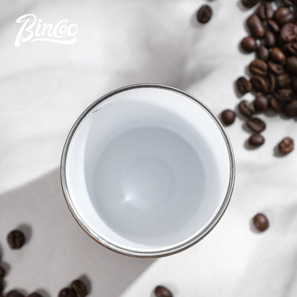 BINCOO Wood-grain Inner-coated Ceramic Coffee Cup Stainless Steel Thermos Cup Portable for Outdoor Car Use 280ML/500ML