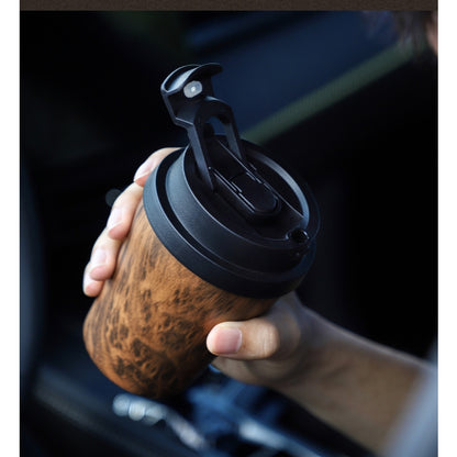 BINCOO Wood-grain Inner-coated Ceramic Coffee Cup Stainless Steel Thermos Cup Portable for Outdoor Car Use 280ML/500ML