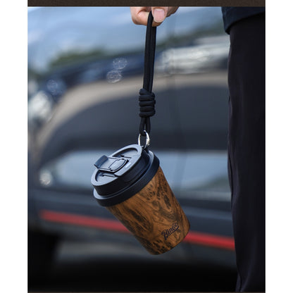 BINCOO Wood-grain Inner-coated Ceramic Coffee Cup Stainless Steel Thermos Cup Portable for Outdoor Car Use 280ML/500ML