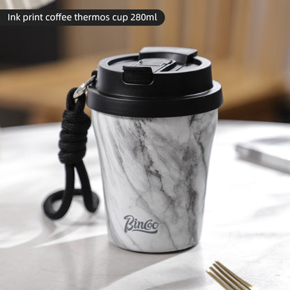 BINCOO Wood-grain Inner-coated Ceramic Coffee Cup Stainless Steel Thermos Cup Portable for Outdoor Car Use 280ML/500ML