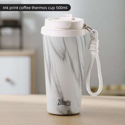 BINCOO Wood-grain Inner-coated Ceramic Coffee Cup Stainless Steel Thermos Cup Portable for Outdoor Car Use 280ML/500ML