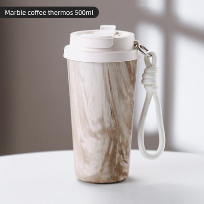 BINCOO Wood-grain Inner-coated Ceramic Coffee Cup Stainless Steel Thermos Cup Portable for Outdoor Car Use 280ML/500ML