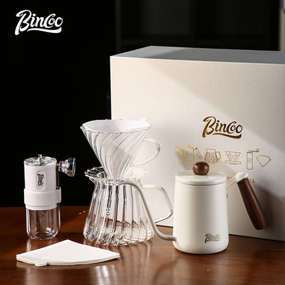 BINCOO Hand Brewed Coffee Pot Gift Box Set Filter Cup Sharing Pot Home Manual Bean Grinder Coffee Utensils Set Best Gift