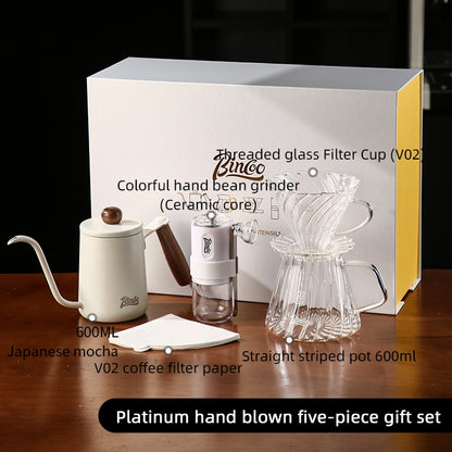 BINCOO Hand Brewed Coffee Pot Gift Box Set Filter Cup Sharing Pot Home Manual Bean Grinder Coffee Utensils Set Best Gift