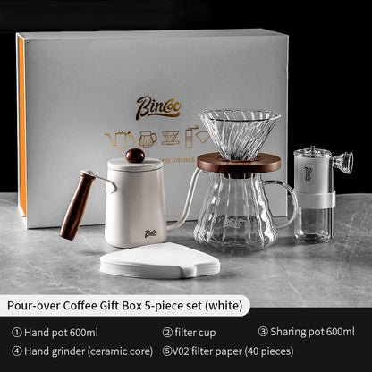 BINCOO Hand Brewed Coffee Pot Gift Box Set Filter Cup Sharing Pot Home Manual Bean Grinder Coffee Utensils Set Best Gift