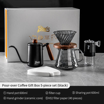 BINCOO Hand Brewed Coffee Pot Gift Box Set Filter Cup Sharing Pot Home Manual Bean Grinder Coffee Utensils Set Best Gift
