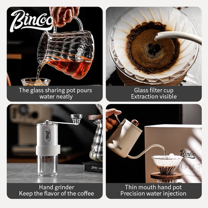 BINCOO Hand Brewed Coffee Pot Gift Box Set Filter Cup Sharing Pot Home Manual Bean Grinder Coffee Utensils Set Best Gift
