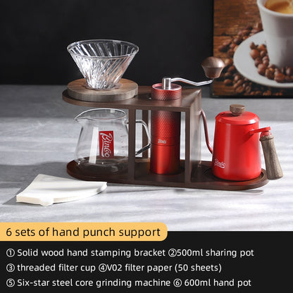 BINCOO Hand Brew Coffee Pot Set Hand Grinder Coffee Maker Sharing Pot with Glass Filter Cup Coffee Hand Brew Pot Complete Set