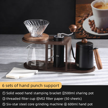 BINCOO Hand Brew Coffee Pot Set Hand Grinder Coffee Maker Sharing Pot with Glass Filter Cup Coffee Hand Brew Pot Complete Set