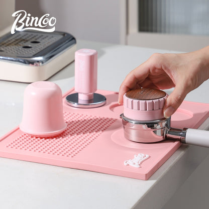 BINCOO Pink Coffee Cloth Powder Dispenser Set Italian Powder Press Hammer Coffee Machine Handle Filling Base Coffee Utensils 51MM/58MM