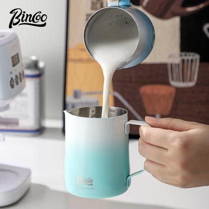 BINCOO Coffee Pull Flower Vat Coffee Cylinder Stainless Steel Milk Frothing Cylinder Milk Frothing Cups 350ML/600ML