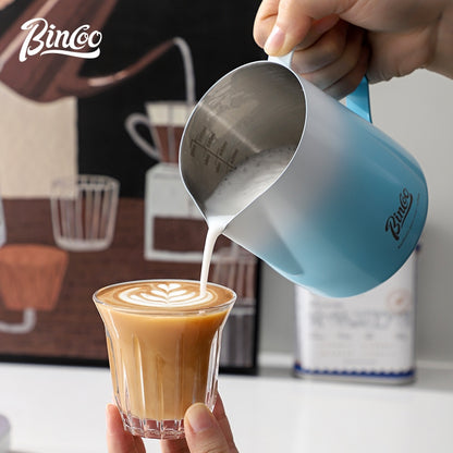 BINCOO Coffee Pull Flower Vat Coffee Cylinder Stainless Steel Milk Frothing Cylinder Milk Frothing Cups 350ML/600ML