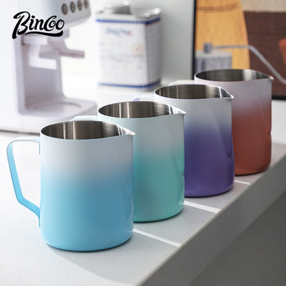 BINCOO Coffee Pull Flower Vat Coffee Cylinder Stainless Steel Milk Frothing Cylinder Milk Frothing Cups 350ML/600ML