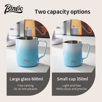 BINCOO Coffee Pull Flower Vat Coffee Cylinder Stainless Steel Milk Frothing Cylinder Milk Frothing Cups 350ML/600ML